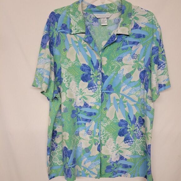 Napa Valley Sz 1X  Linen / Rayon Floral  Button Down Shirt - Picture 2 of 8